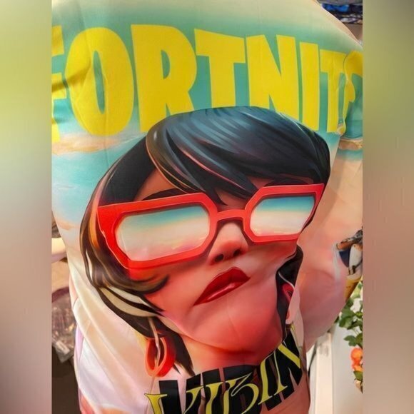 FORNITE Theme Vibin Tie Dyed Pullover Hoodie Fashion Sweatshirt M Junior RefJ026 - Picture 3 of 11